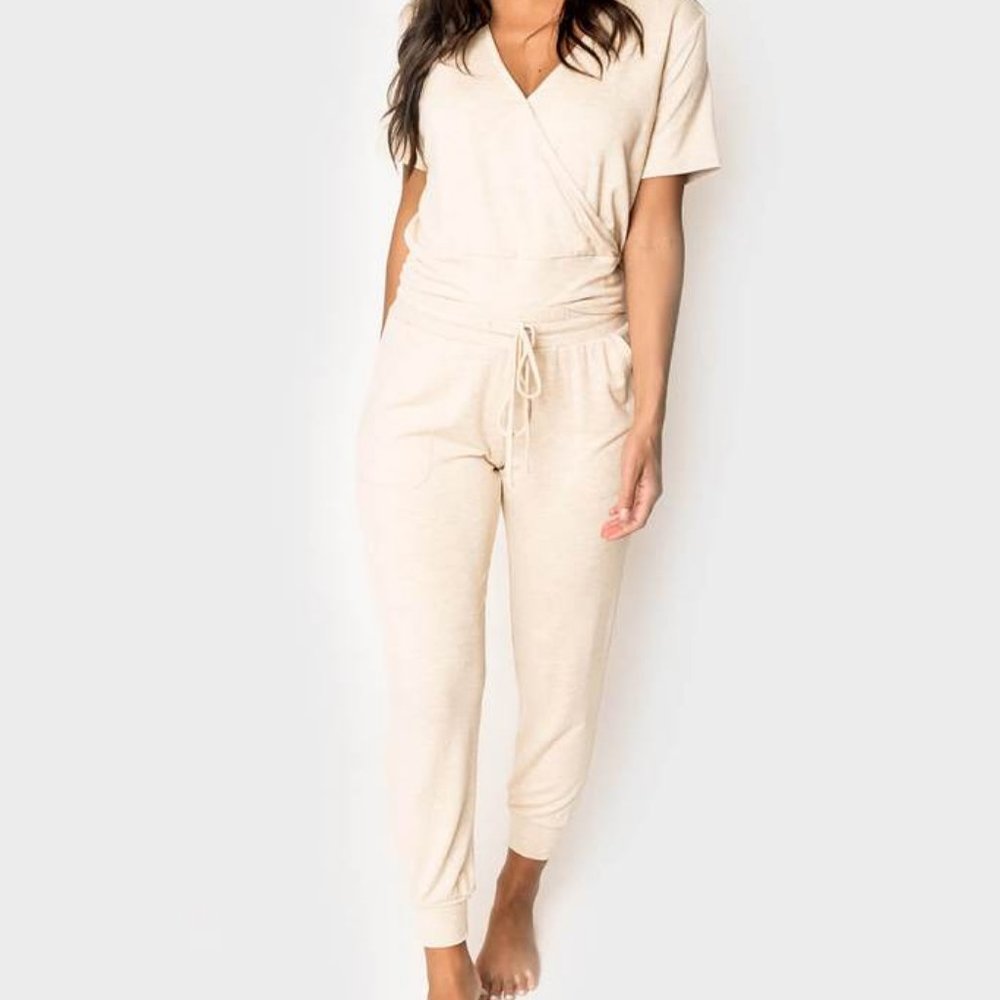 Oat Meal Joggers and Matching Long Crop Top